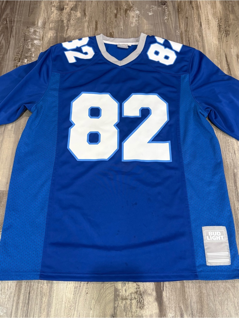 Vintage Bud Light #82 Blue White Football Jersey Men's SZ XL